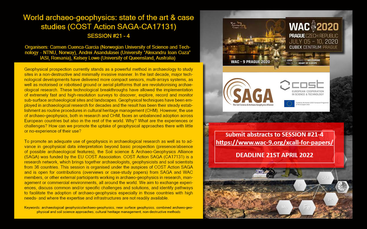 Call for papers for #WAC9 Session #21-4 "World archaeo-geophysics: state of the art & case studies (COST Action SAGA-CA17131)"